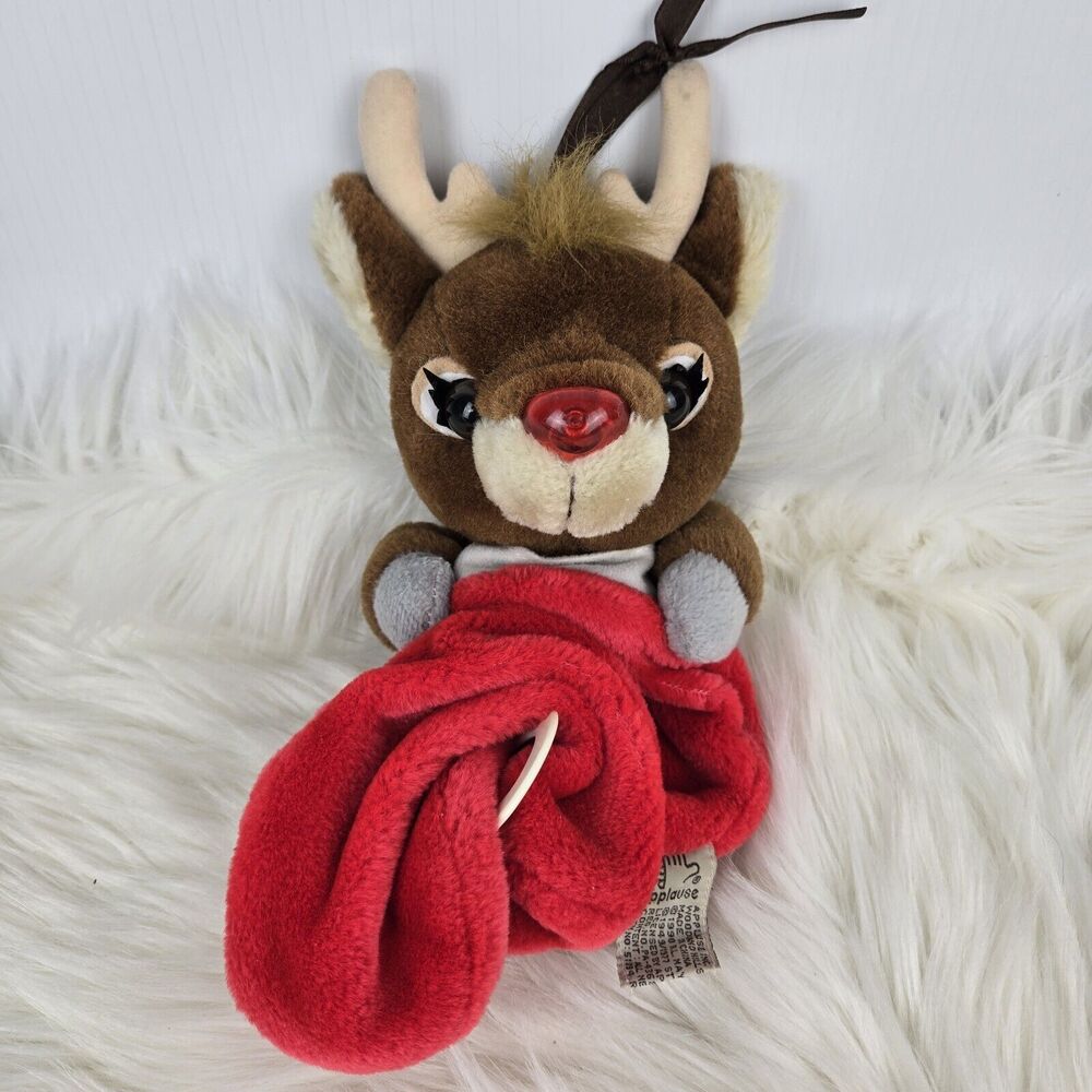Vtg Applause Rudolph the Red Nose Reindeer in Stocking Musical Pull String Plush
